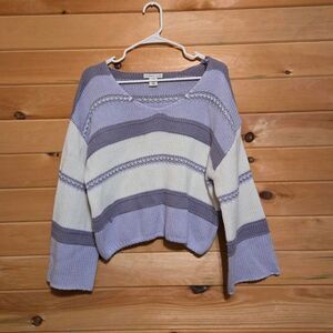 Women's Sincerely Jules Purple Lavender Stripe Knit Bell Sleeve Sweater Medium